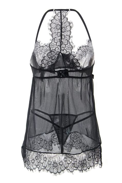 Jl Intimates Lovelies Lies Black Lace Mesh Babydoll With Bow Detail And Garters Ali Zon