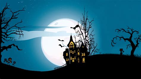 1920x1080 Full Moon Horror Creepy Bat Trees Evil Pumpkin Holiday