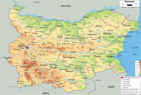 Physical Map Of Bulgaria Ezilon Maps