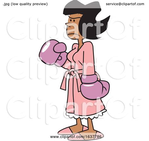 Cartoon Tough Black Woman Wearing Boxing Gloves By Johnny Sajem 1637786