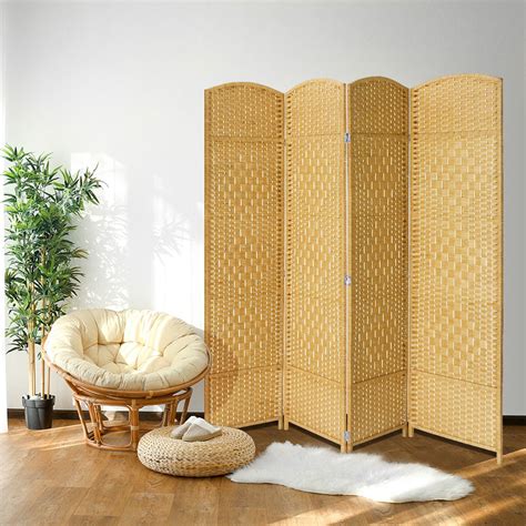Jostyle Room Divider With Hand Woven Design4 Panel Folding Privacy