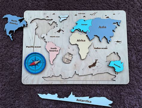 World Map Wall Art Custom Wood Map Kids Puzzle World Map Etsy