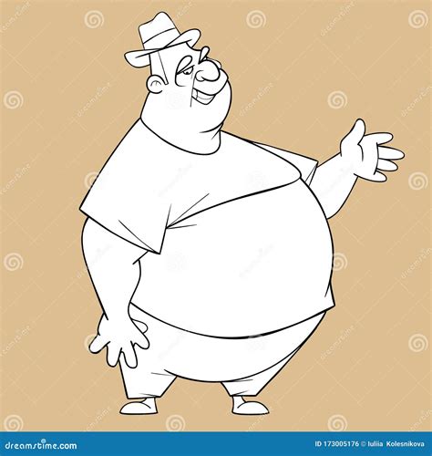 Sketch Of A Cartoon Fat Smiling Man In A Hat Stock Vector Illustration Of Adult Sketch