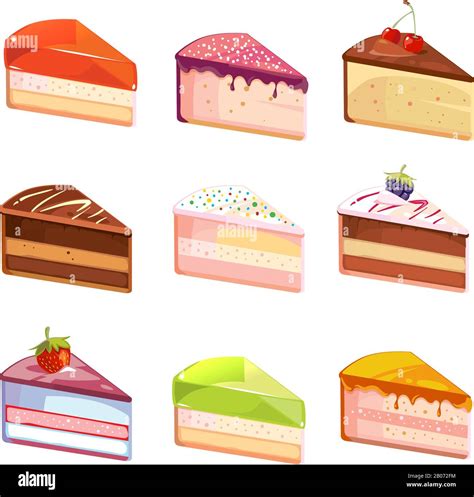 Sweet Delicious Cake Slices Pieces Vector Icons Dessert Of Piece