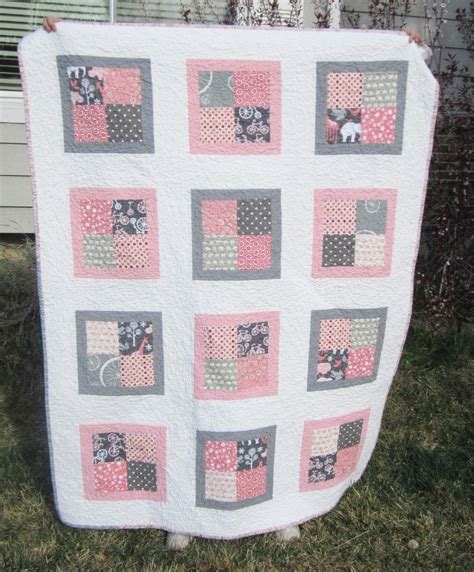 Fresh Modern Baby Quilt Crib Size Girl Pinks And Grays Baby
