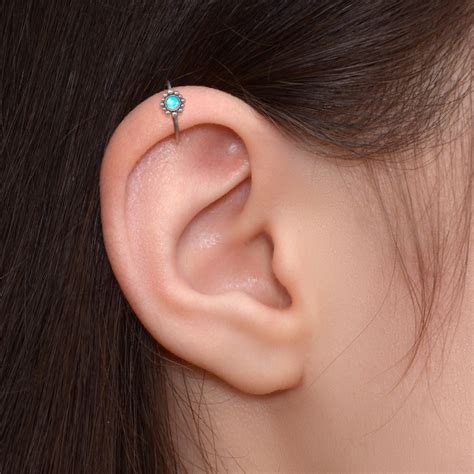 Titanium Forward Helix Hoop Tragus Earring Opal Cartilage Etsy