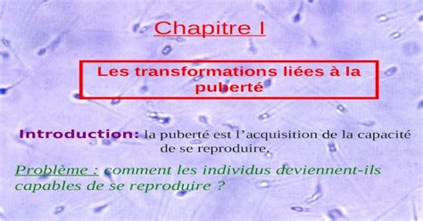 Chapitre I Les Transformations Liées à La Puberté Introduction La