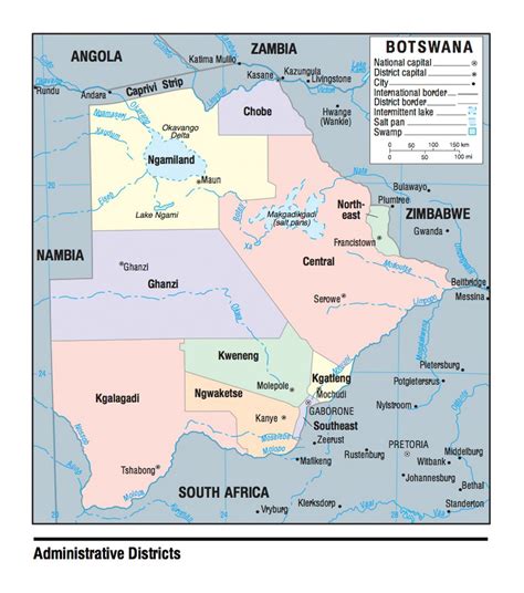 Administrative Divisions Map Of Botswana Botswana Africa Mapsland