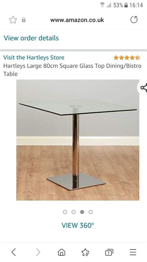 Hartleys Large 80cm Square Glass Top Dining Bistro Table Dining Tables Dining Room Furniture