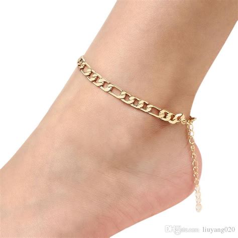 Retro Metal Gold Silver Color Figaro Snake Link Chain Anklet For Women