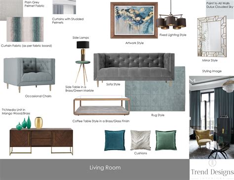 Living Room Mood Board With Furniture And Decor