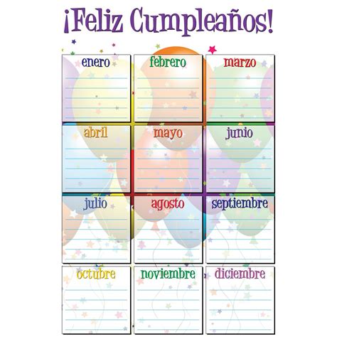 Spanish Happy Birthday Balloons Educational Laminated Chart