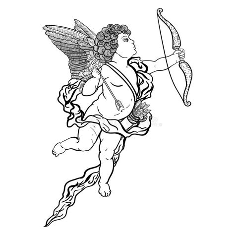 Cupido Con Arco Y Flecha Contorno Dibujo De Color Negro Aislado En