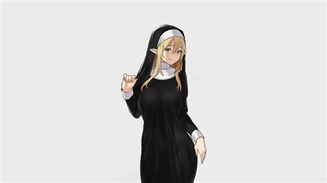 big boobs nuns houtengeki digital art artwork anime girls 2560x1440 wallpaper wallhaven cc