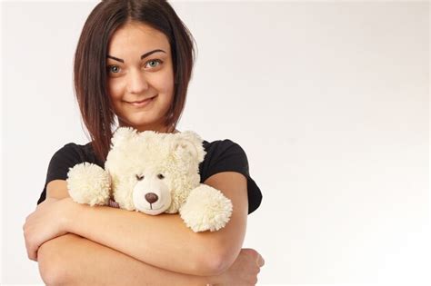 Premium Photo Cute Woman Holding A Teddy Bear