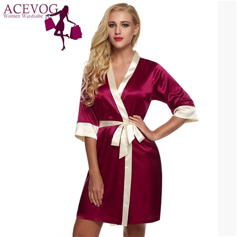 Acevog Brand Vinatge Women Nightgown Sleepwear Satin Lace Splicing