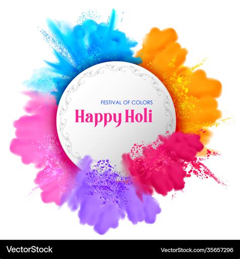 Happy Holi Background Card Design For Color Vector Image