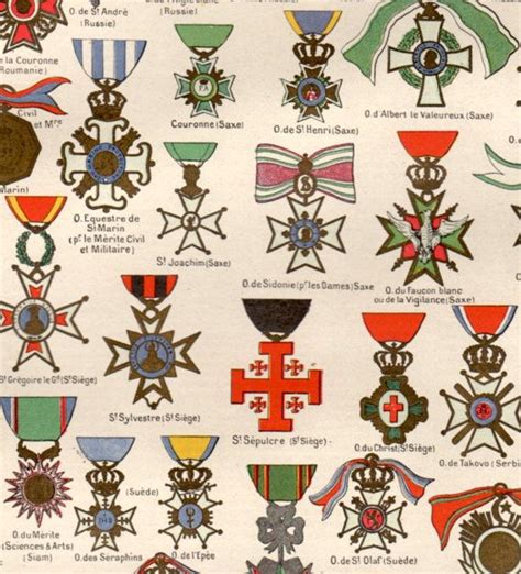 Medals Orders And Decorations 1897 Antique Print Vintage Lithograph