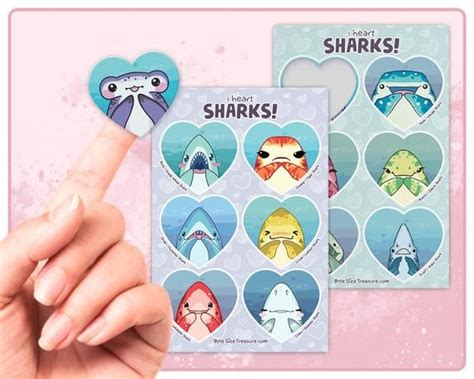 I Heart Sharks Sticker Sheet Kawaii Stickers Kawaii Stationery Fish