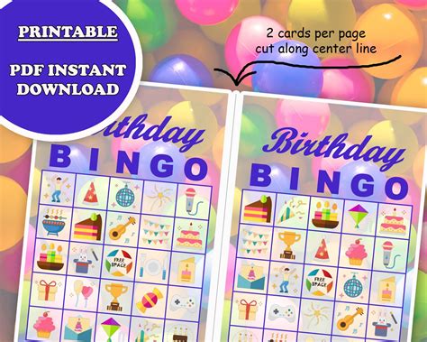40 Happy Birthday Bingo Game Prefilled Cards Pdf Printable Instant