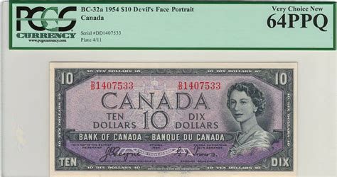 Canada 1954 10 Banknote Devils Face Pcgs Unc64 Ppq