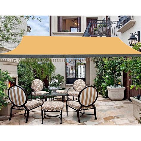 Shatex 12x10ft Rectangle Sun Shade Sail With Macrame Wheat Top Outdoor