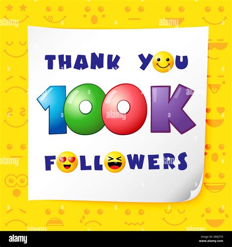 Thank You 100k Followers Social Media Poster Set Of Emoticons