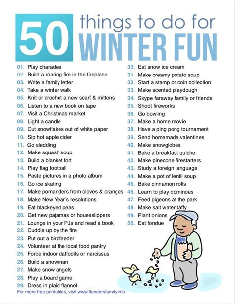 50 Things To Do For Winter Fun Winter Bucket List Free Printable