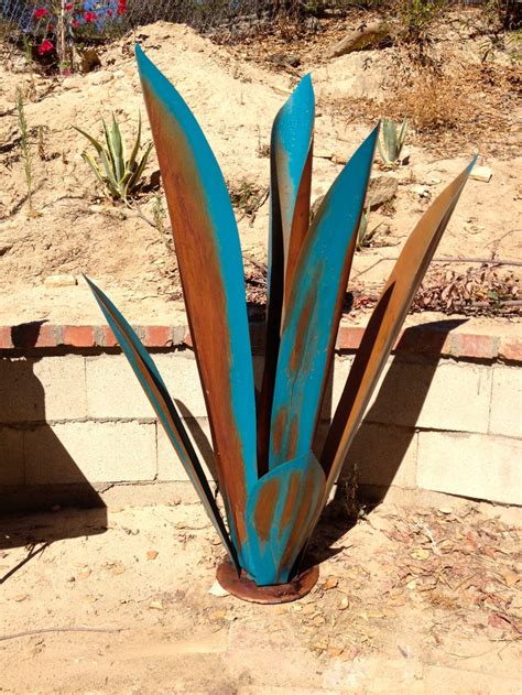 Massive Blue Rustic Tequila Agave Metal Garden Sculpture Etsy