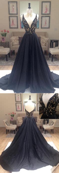 Black V Neck Lace Prom Dress Long Sleeveless Evening Gowns With Beads