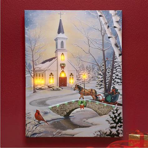 Fiber optic christmas decorations indoor pinterest ideas for elf. Holiday Village Lighted Wall Canvas Decor Christmas Church ...