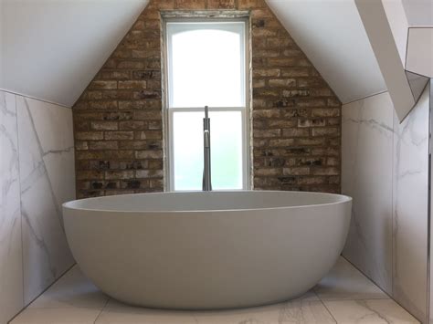 Freestanding Bath Against Brick Slips Wall Essex Georgian Loft
