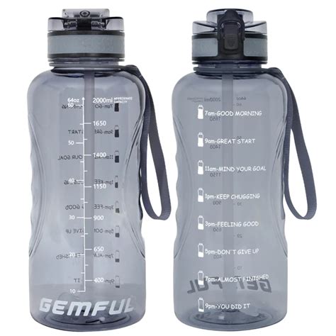 Gemful 2l Water Bottle With Time Marking And Straw 64 Oz Motivational