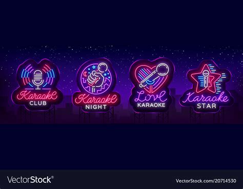 Karaoke Set Of Neon Signs Collection Is A Light Vector Image