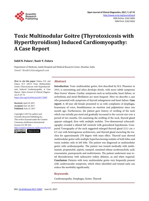 Pdf Toxic Multinodular Goitre Thyrotoxicosis With Hyperthyroidism