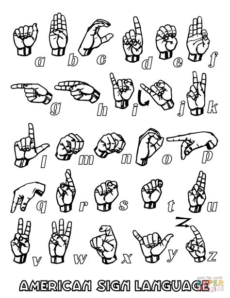 Dibujo De Alfabeto En Lengua De Signos Americana Para Colorear