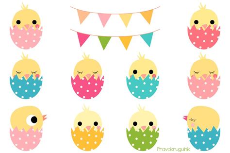 Cute Easter Chickens In Eggs Clipart ~ Illustrations ~ Creative Market