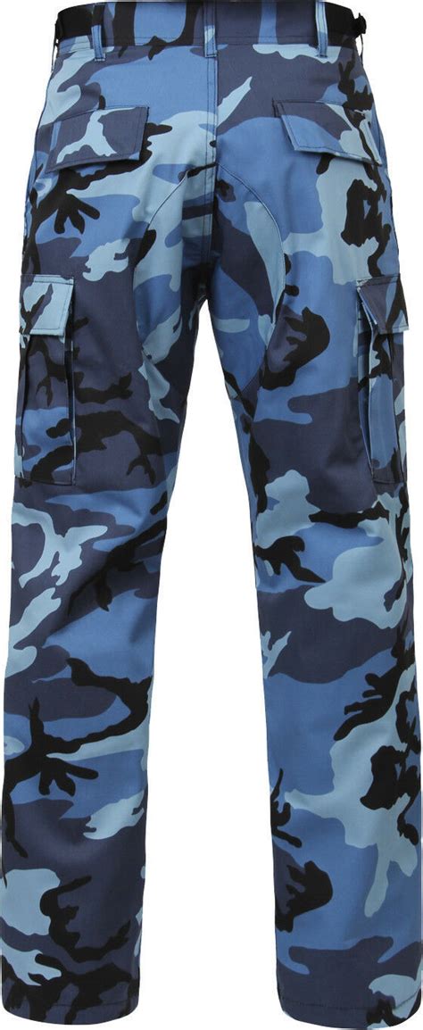 Mens Sky Blue Camouflage Cargo Army Camo Fatigues Military Bdu Pants