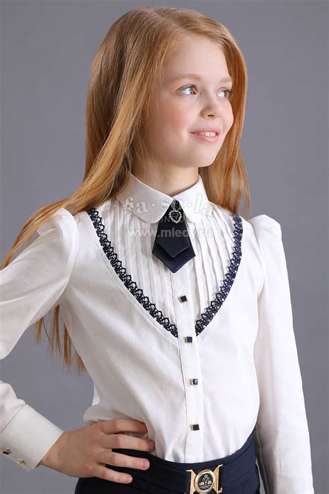 Школьные Блузка для девочки из блузочного хлопка цвет молочный Школьная одежда для девочек