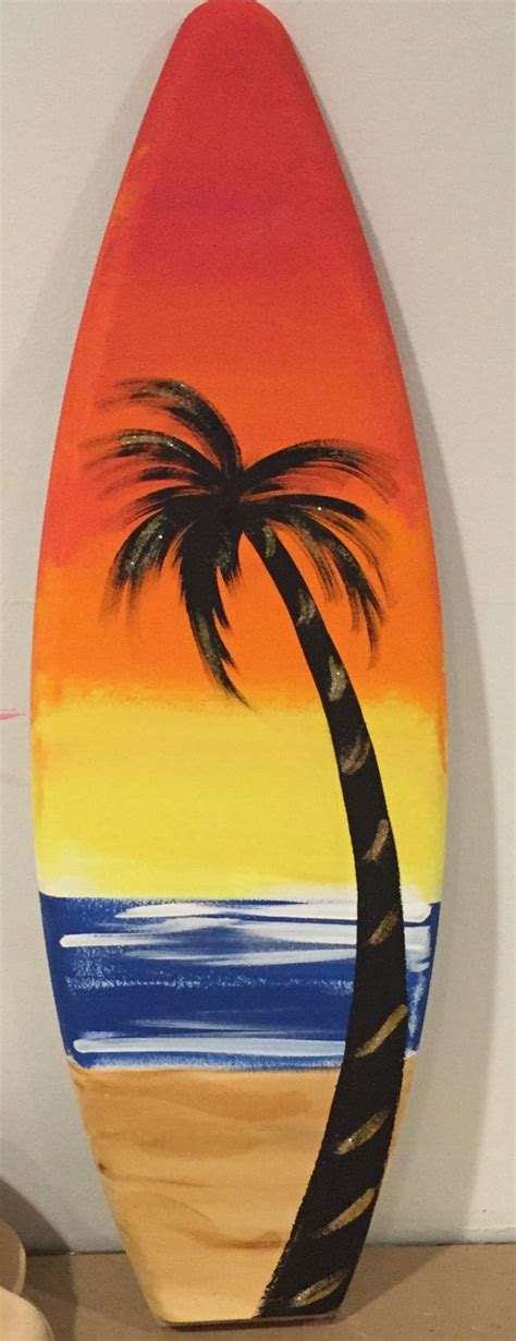 Sun Painted On Rocks 2ft Wood Surf Surfboard Hand Painted Sunset Palm