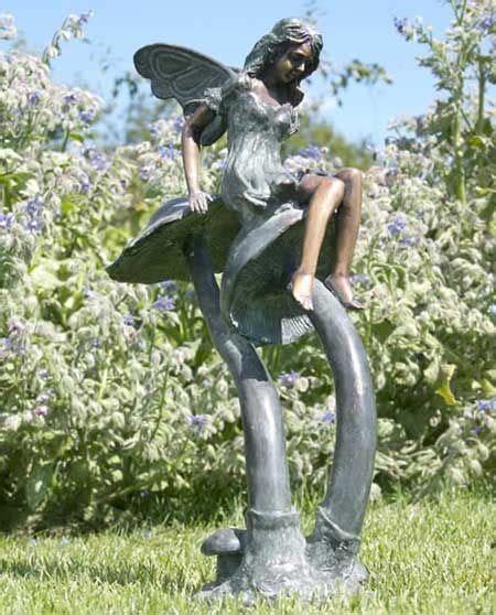 Flower Fairy Sitting On A Toadstool Bronze Flower Fairy Garden Statue