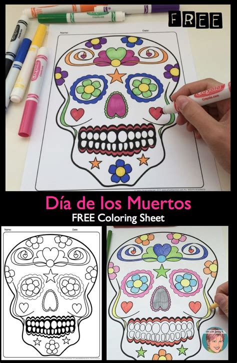 Free Día De Los Muertos Day Of The Dead Sugar Skull Coloring Sheet