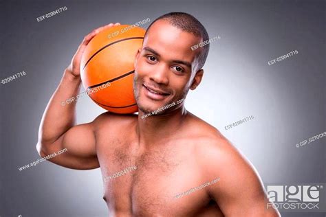Ready For A Game Babe Shirtless African Man Holding Basketball Ball And Looking At Camera