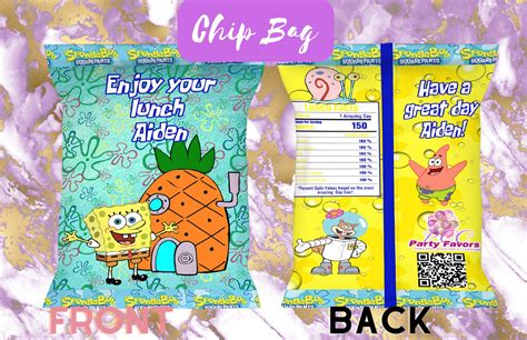 Digital Spongebob Chip Bags Party Favor Birthday Chip Bag Etsy