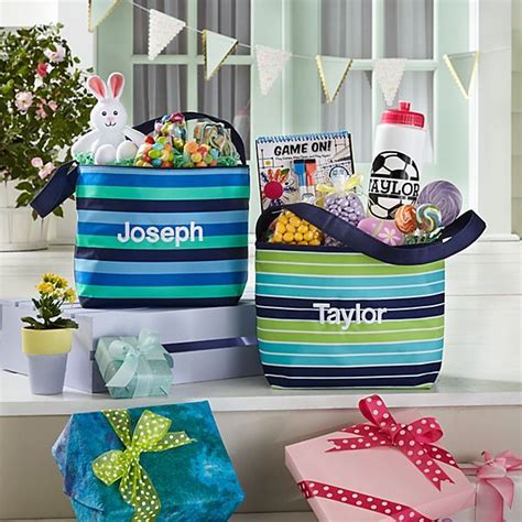 Egg decorating, chocolate, easter egg hunts, spending time with friends and family (whether it's on zoom or socially distant!) and of course — easter baskets filled with all of your favorite things. Easter Stripes Tote | Personalized easter gifts ...