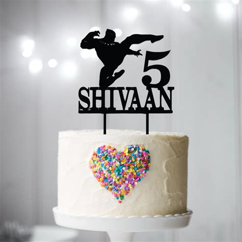 Sweet cake on table celebrating happy birthday vector. Cake Topper | Black Panther | Name | Age | Birthday Topper ...