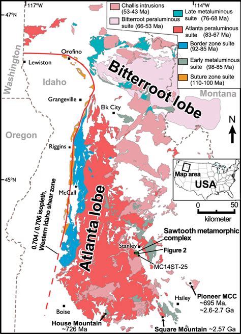 Simplified Geologic Map Shows The Idaho Batholith Consisting Of The