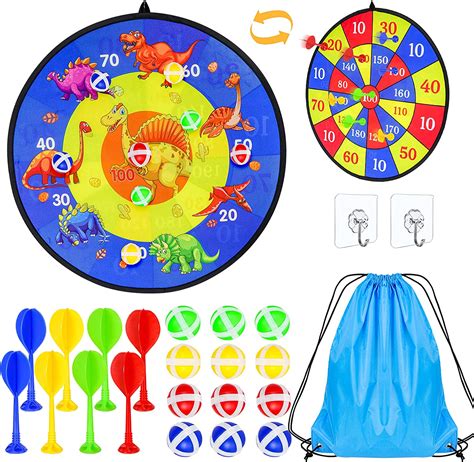 Dreamtop 26 Kids Dart Board Set Velcro Dart Board Kids Dinosaur Double