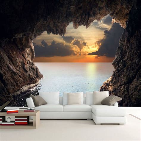 Custom Photo Wallpaper 3d Stereoscopic Cave Seascape