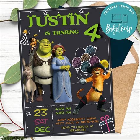 Editable Shrek Birthday Invitations Instant Download Bobotemp